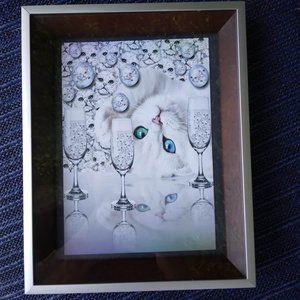 Fabulous Angora Cocktail Cat metal framed art print 8" x 10" x 1.5" under glass